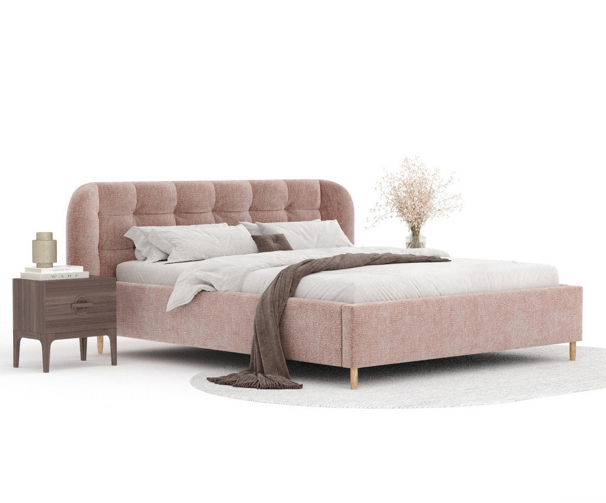 POLSTERBETT Nuno Rosa 140/200 cm im Chenille-Stoff - Pink/Naturfarben, Holz/Holzwerkstoff (140/200cm) - Maison de Reve