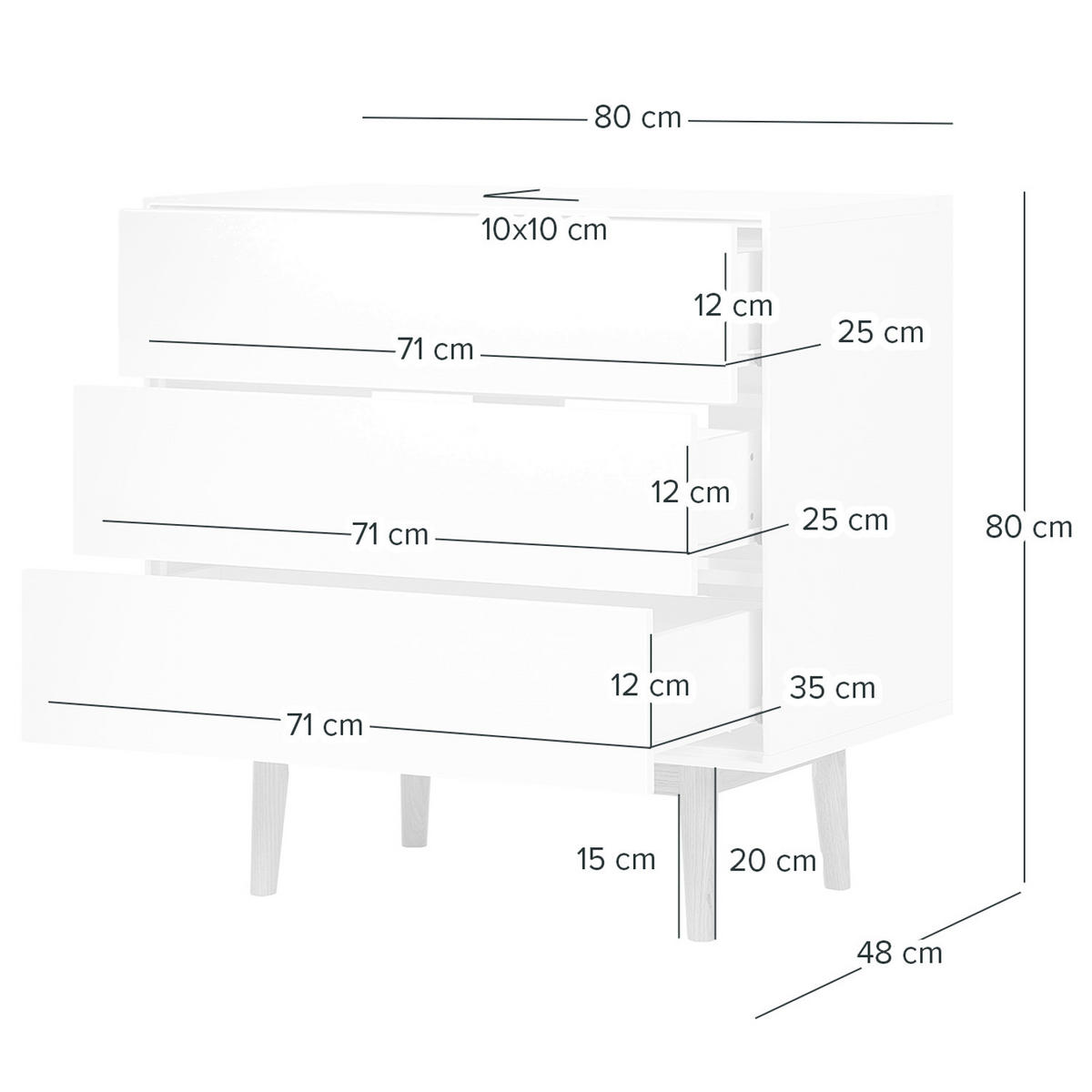 WASCHTISCH - Eiche teilmassiv - Weiß, Holz/Holzwerkstoff (80/80/48cm) - home24