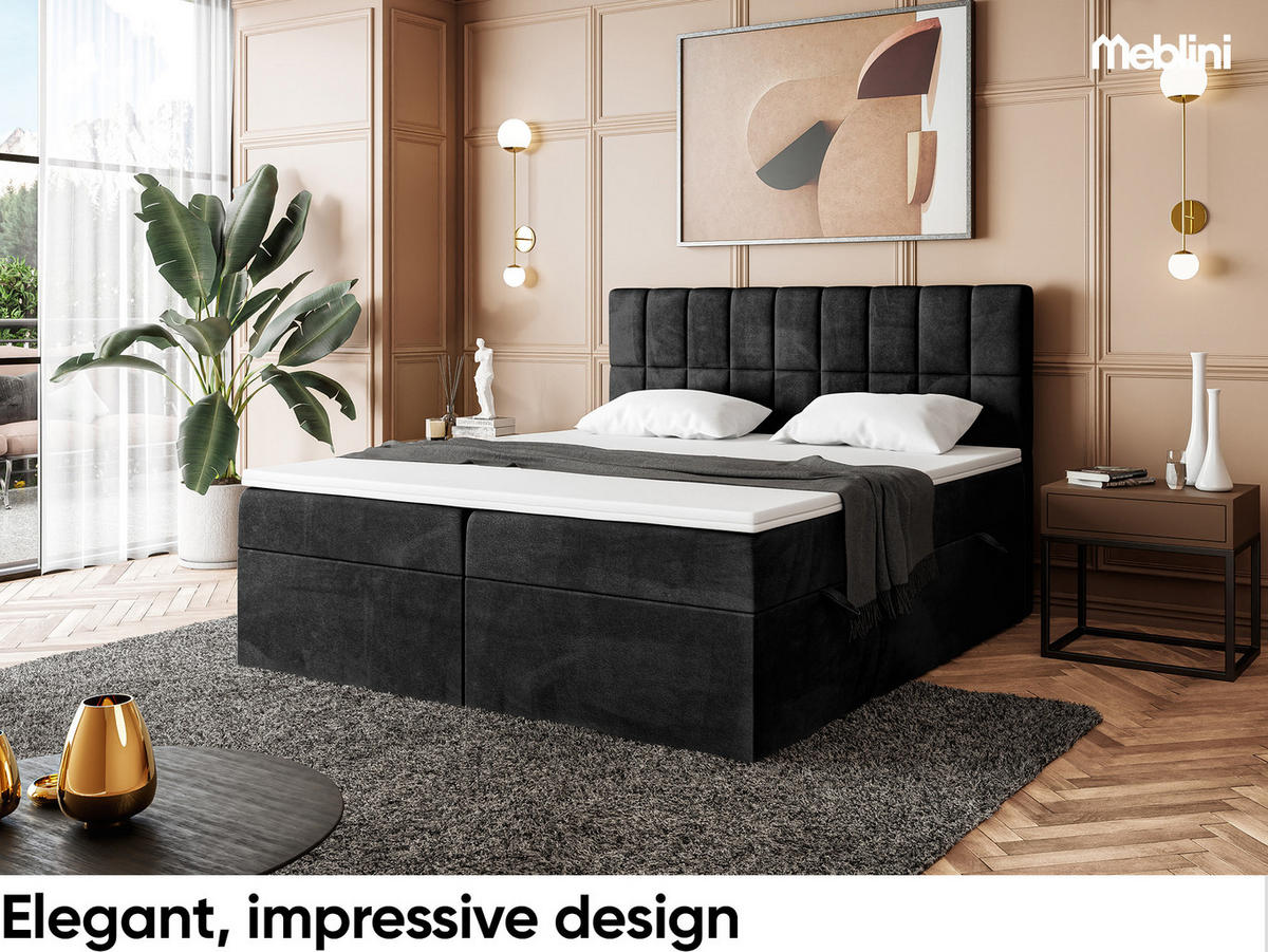 BOXBETT LUKAS 180x200 cm in Schwarz Samt - Schwarz, Holz/Holzwerkstoff (180/200cm) - Meblini