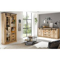 ESSZIMMER-SET Esszimmer Set, Used Wood hell, anthrazit, Wohnkombination 2-teilig mit Vitrine Sideboard - Eichefarben/Anthrazit, Holzwerkstoff/Metall (314/201/43cm) - Furn.Design