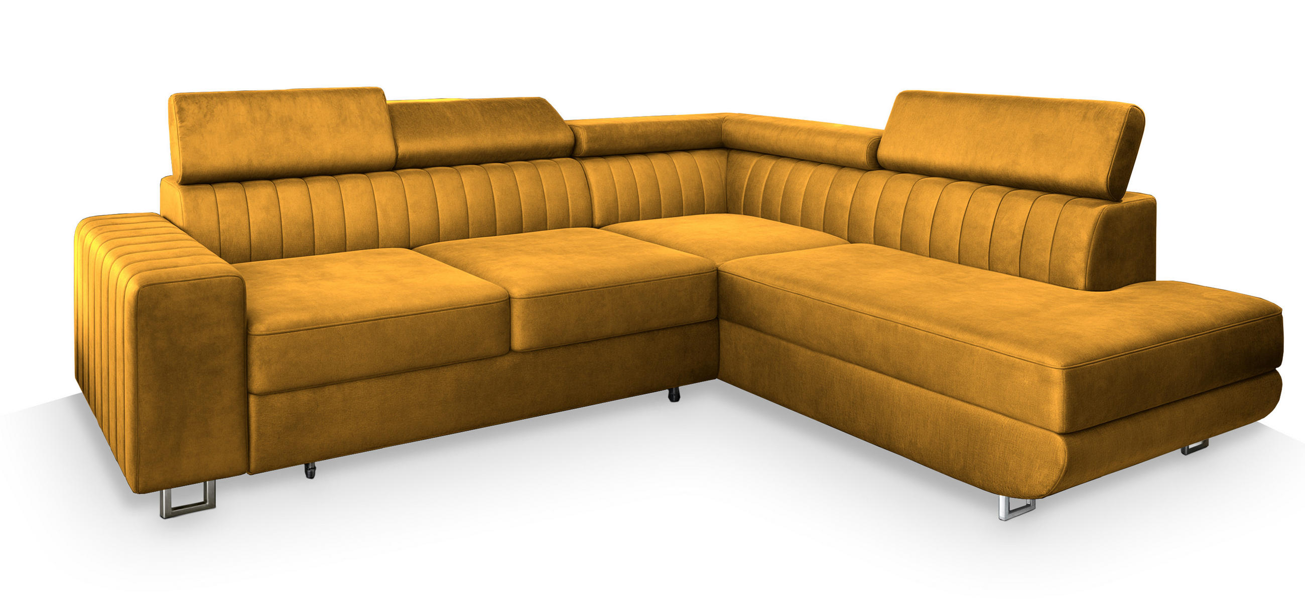 ROHOVÁ SEDAČKA NOLA žlutá - stříbrná/žlutá, kov/dřevo (253/190cm) - MASSENO