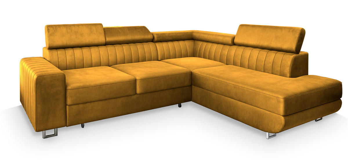 ROHOVÁ SEDAČKA NOLA žlutá - stříbrná/žlutá, kov/dřevo (253/190cm) - MASSENO