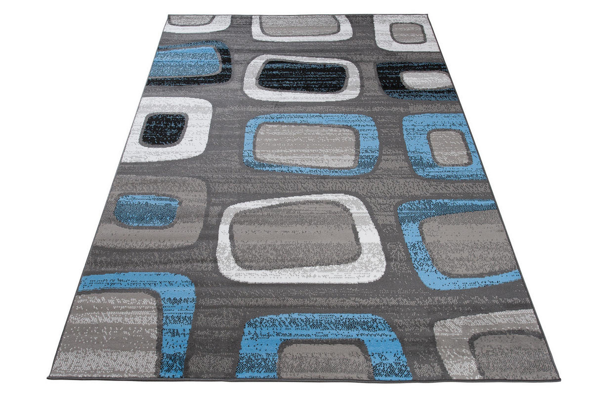TEPPICH MAYA Blau Meliert Figuren 200/200 cm - Blau, Textil (200/200cm) - Tapiso
