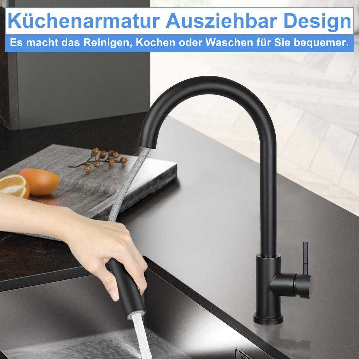 WASCHTISCHARMATUR Alwinw 5/43/27 cm - Schwarz, Metall (5/43/27cm) - ZMH