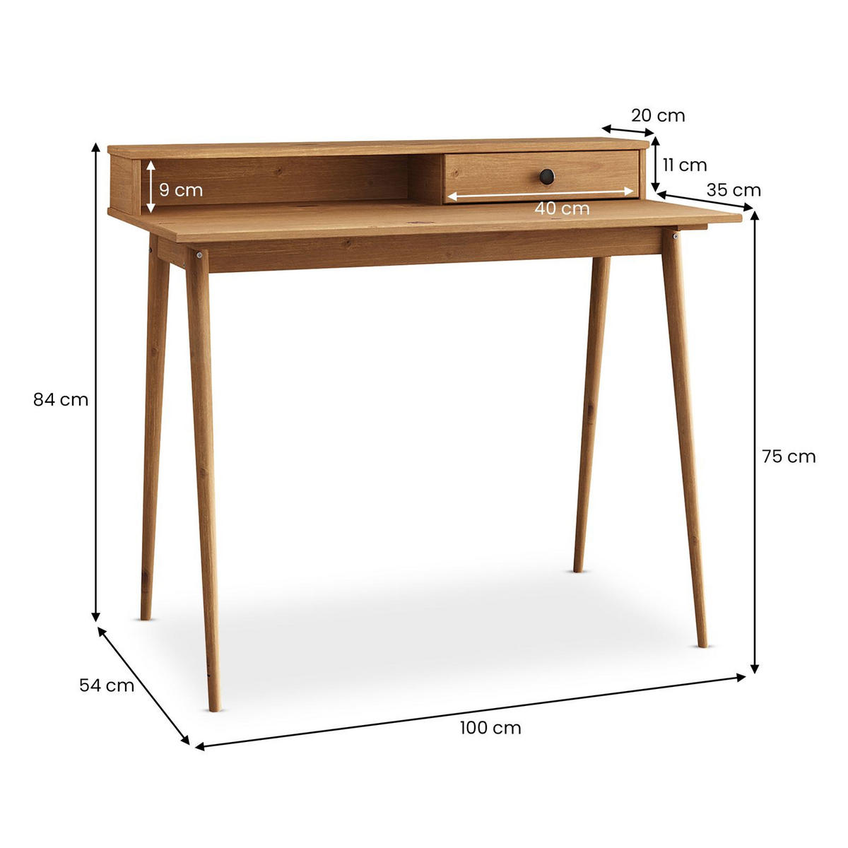SCHREIBTISCH MALINA braun - Braun, Holz (54/100/86cm) - IDIMEX