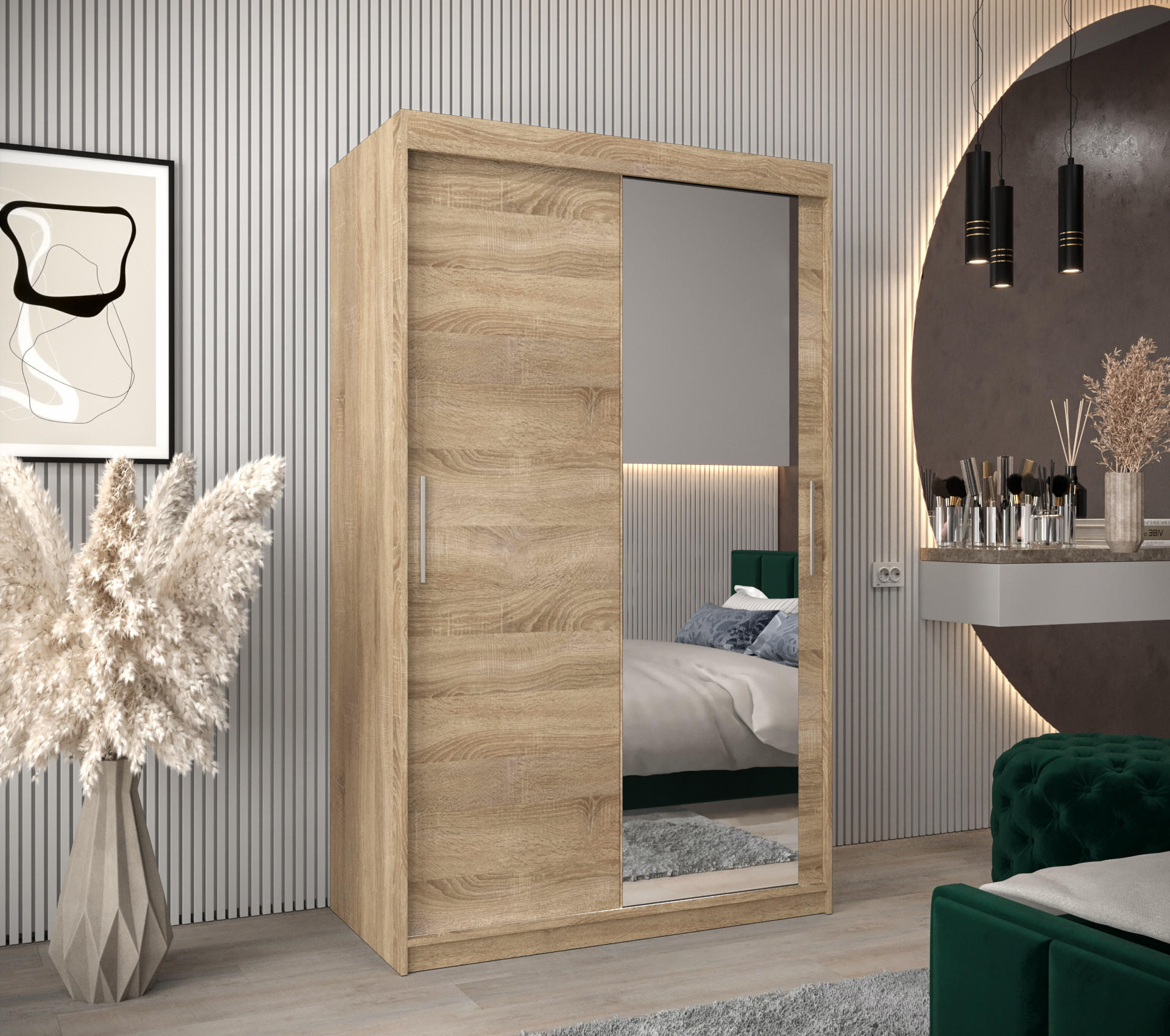 SCHWEBETÜRENSCHRANK 200/120/62 2-türig - Silberfarben/Sonoma Eiche, Holz/Kunststoff (120/200/62cm) - Abiks Möbel
