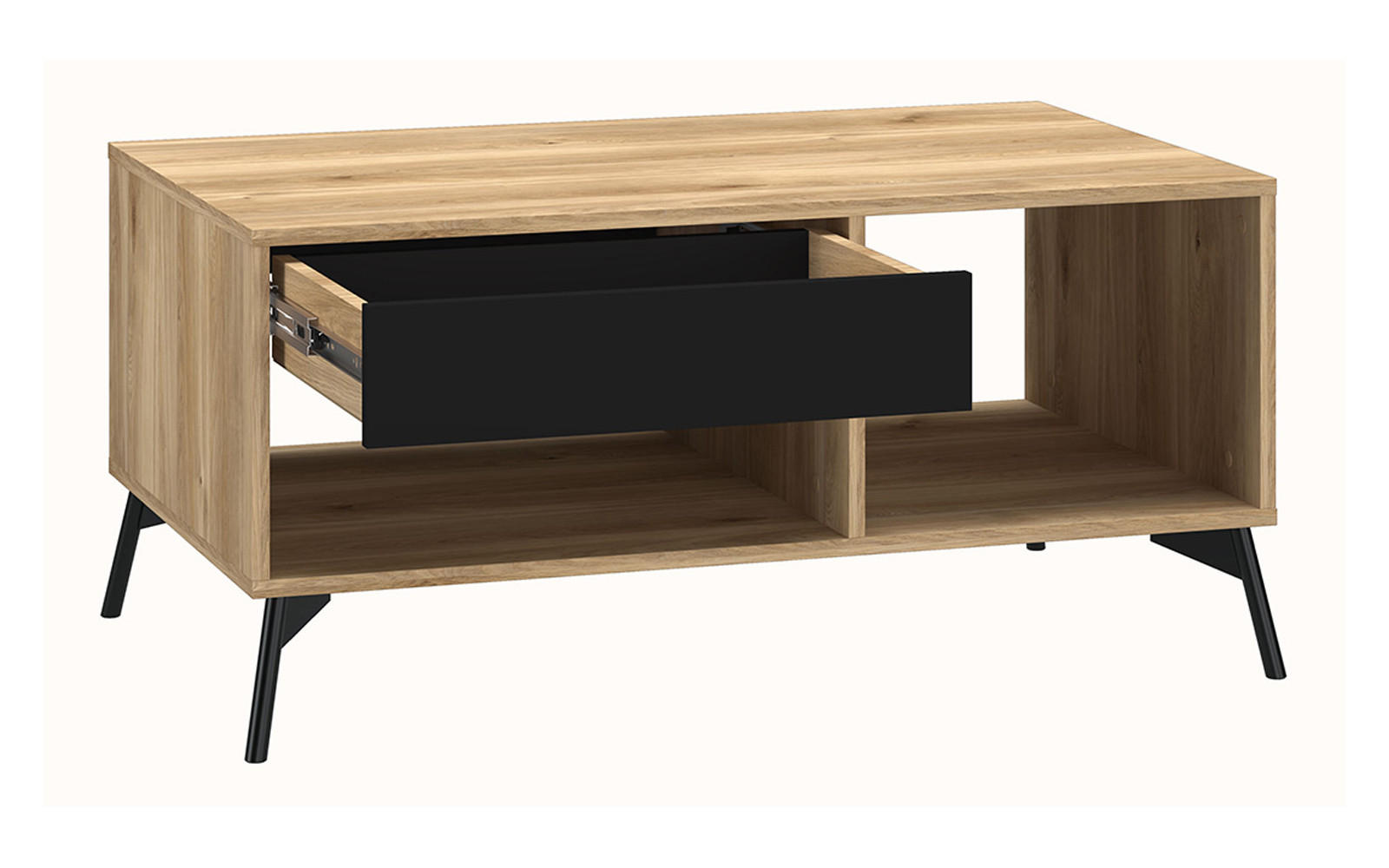 Thumbnail - Feldmann-Wohnen Couchtisch, Braun, Schwarz, Holzwerkstoff, 1 Schubladen, Rechteckig,Rechteckig, rund, 100x48x60 cm, Wohn...