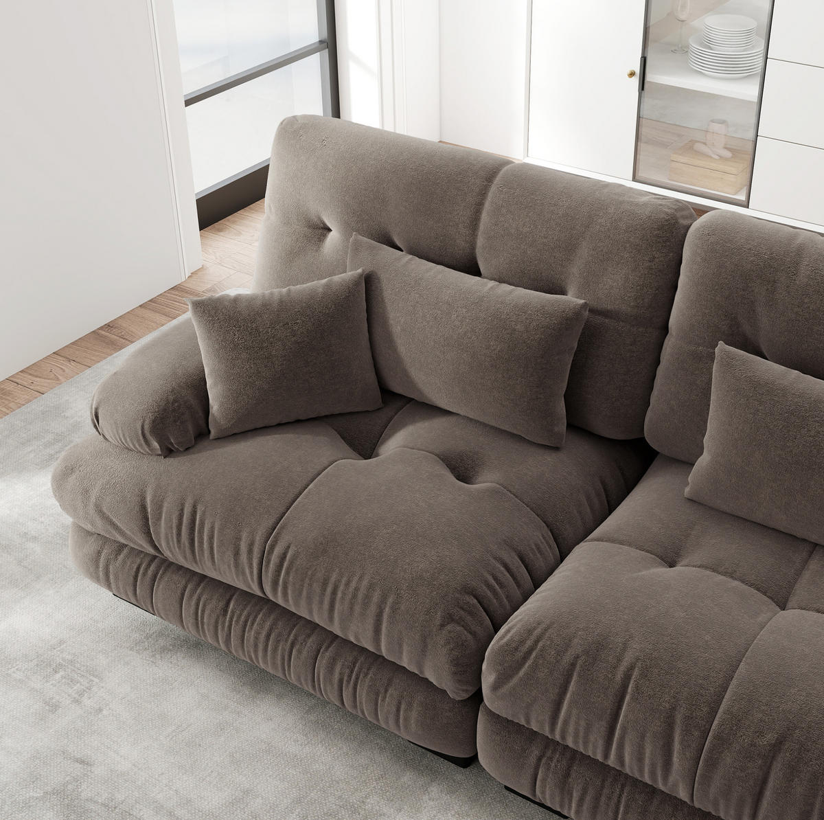 ECKSOFA 313/145/81 cm braun aus Chenille modular mit Ottomanen - Braun, Textil (145/313cm) - OKWISH