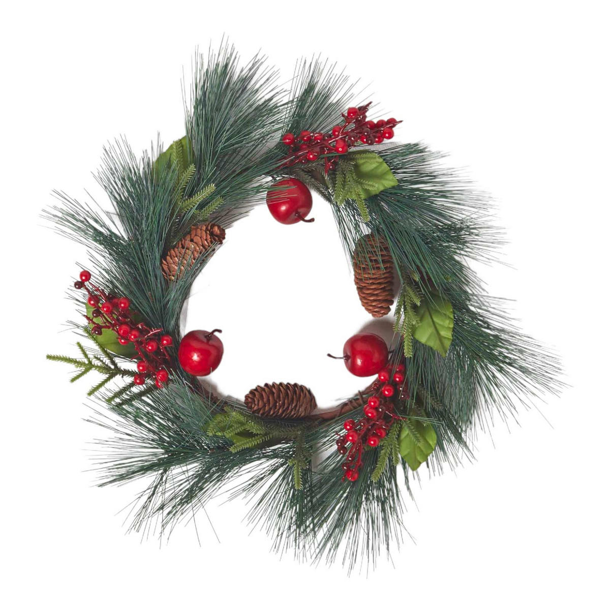 WEIHNACHTSKRANZ Äpfel & Zapfen, 50 cm - Grün, Kunststoff (15/50/50cm) - Homescapes