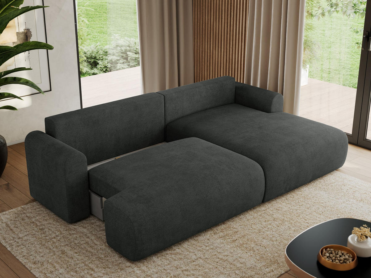 ECKSCHLAFSOFA TONO L Dunkelgrau Struktur - rechts - Dunkelgrau/Schwarz, Kunststoff/Textil (150/260cm) - MKS