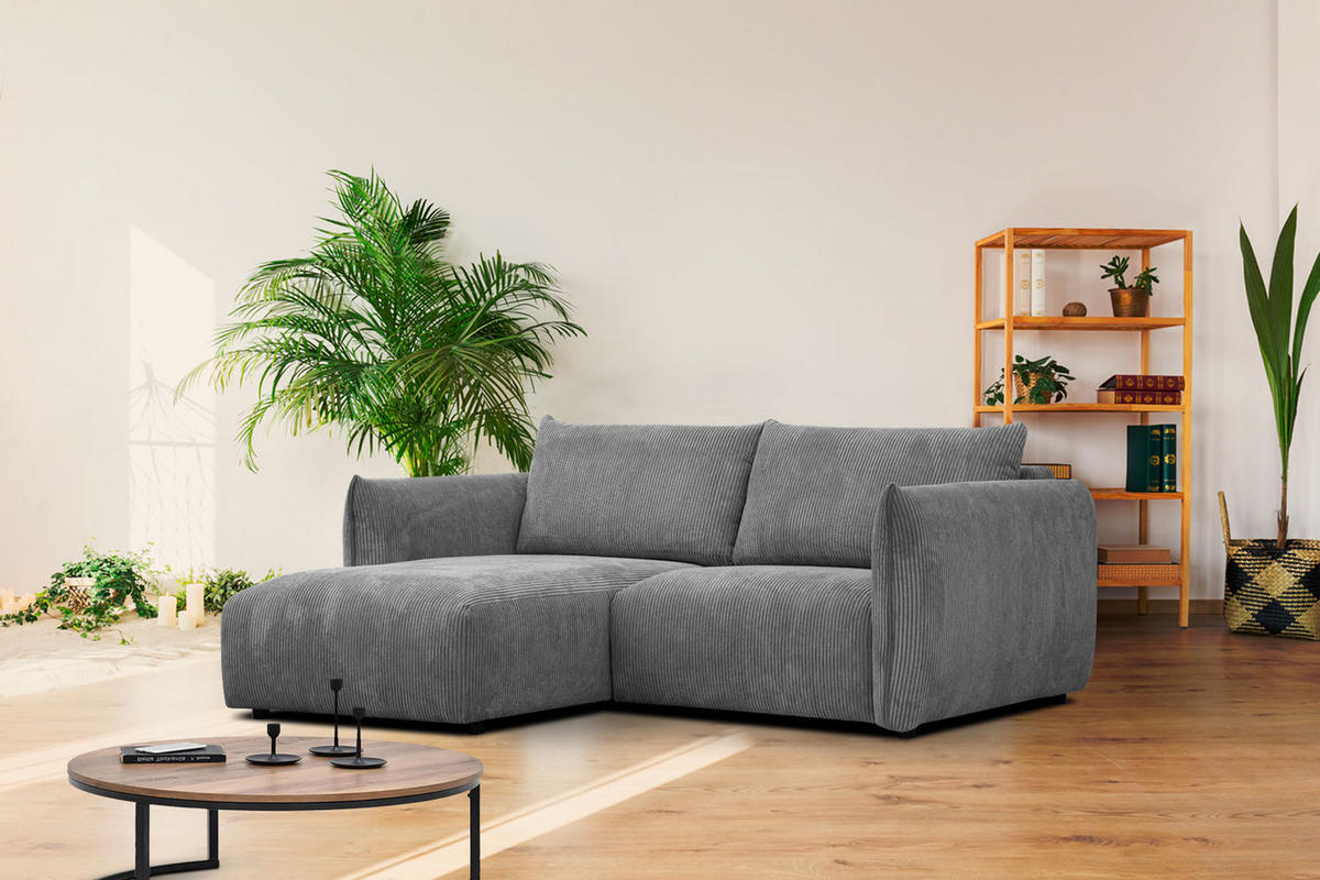 ECKSOFA TAUER 3-Sitzer, dunkelgrau - Dunkelgrau/Schwarz, Holzwerkstoff/Kunststoff (173/206cm) - Courtois Laville