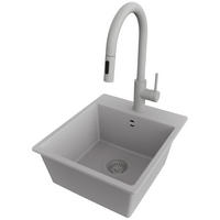 GRANITSPÜLE Riga Easy, 2-er set Grau 38/44 cm 1 Becken + Küchenarmatur 40/20 cm + Ablauf-Set ab 40er Unterschrank - Grau, Kunststoff (38/19/44cm) - Primagran