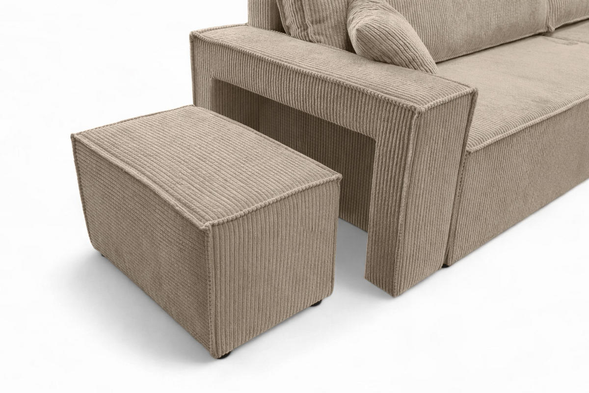 ECKSOFA Mit Schlaffunktion Und Pouf, Cordstoff Poso, Dunkelbeige, Rechts, Best L Mit Pouf - Beige, Holz (244/145cm) - Kaiser Möbel