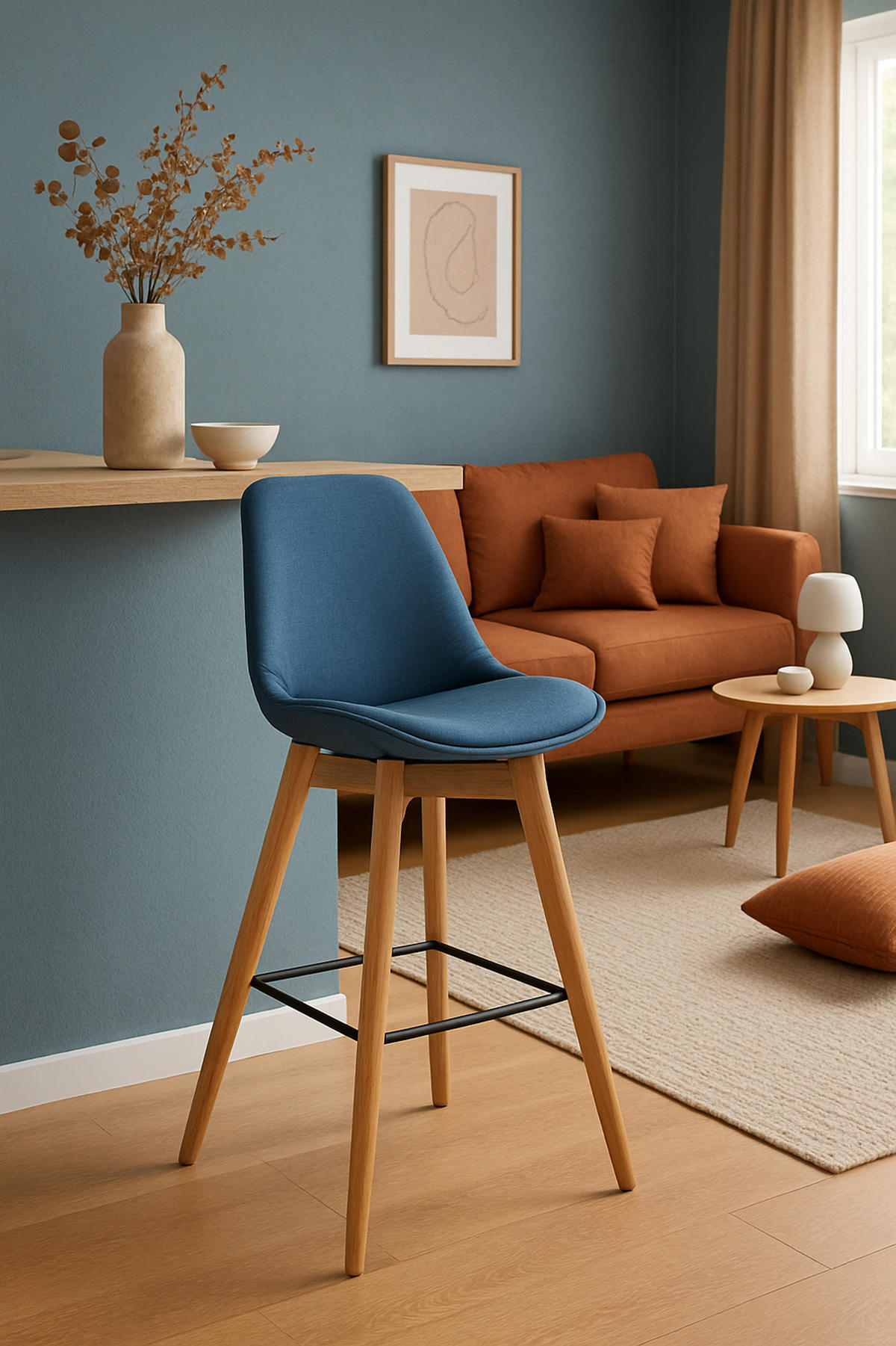 BARHOCKER 2er Set Meta Stoff natura blau - Blau, Holz/Textil (48/112/56cm) - TPFLiving