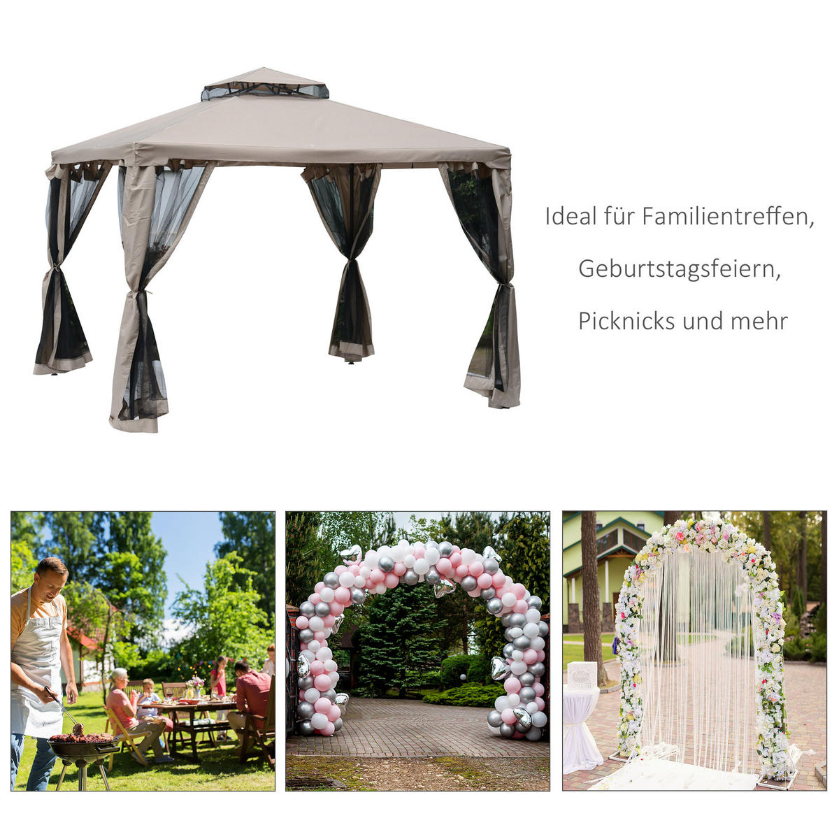 PAVILLON, Grau/Cremeweiß, Polyester, Metall - Grau, Kunststoff (294/265/294cm) - Outsunny