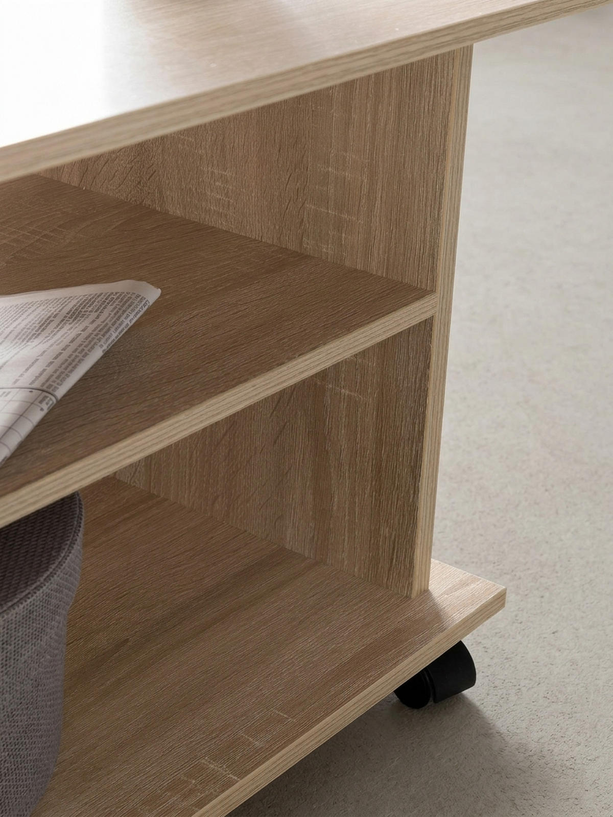 COUCHTISCH mit zwei Ablageflächen, Rollen und Melaminharzbeschichtung, Beige 95x54x51 cm - Beige/Schwarz, Holz (54/95/51cm) - KADIMA DESIGN