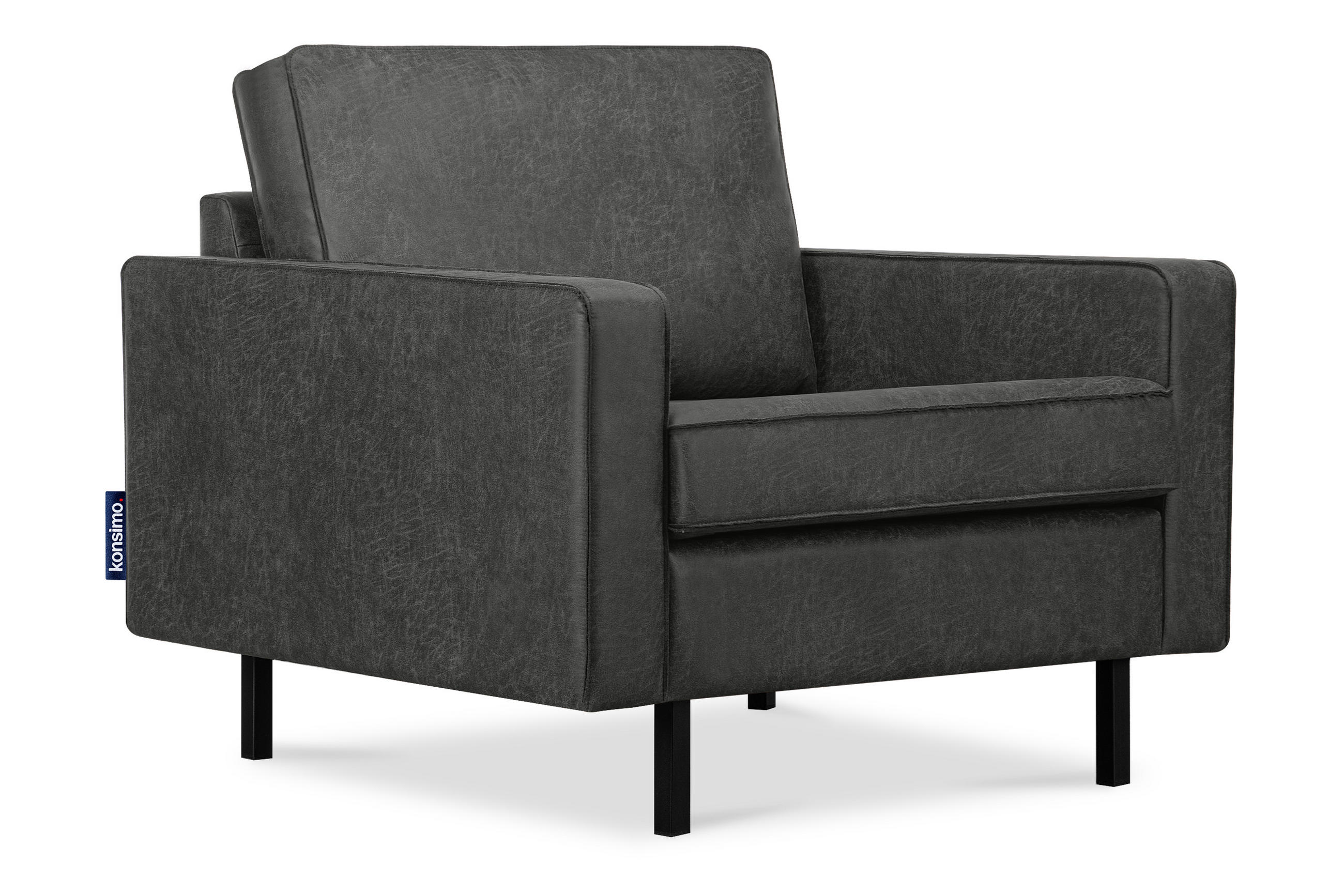 SESSEL INVIA mit Armlehnen auf hohen Metallbeinen vintage, Lederoptik-Stoff, Dunkelgrau - Dunkelgrau/Schwarz, Textil (98/87/98cm) - KONSIMO®