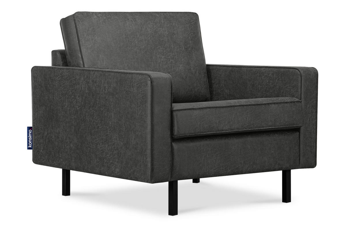 SESSEL INVIA mit Armlehnen auf hohen Metallbeinen vintage, Lederoptik-Stoff, Dunkelgrau - Dunkelgrau/Schwarz, Textil (98/87/98cm) - KONSIMO®