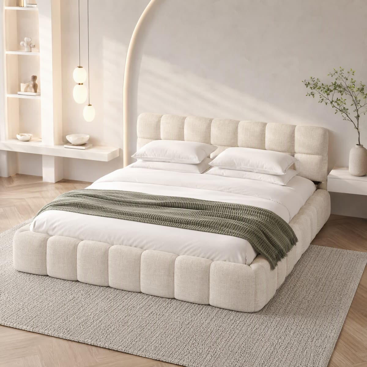 POLSTERBETT 140x190 cm Beige Leinen Bett, modern Kanten Design Doppelbett - Beige, Textil (140/190cm) - CASIVA