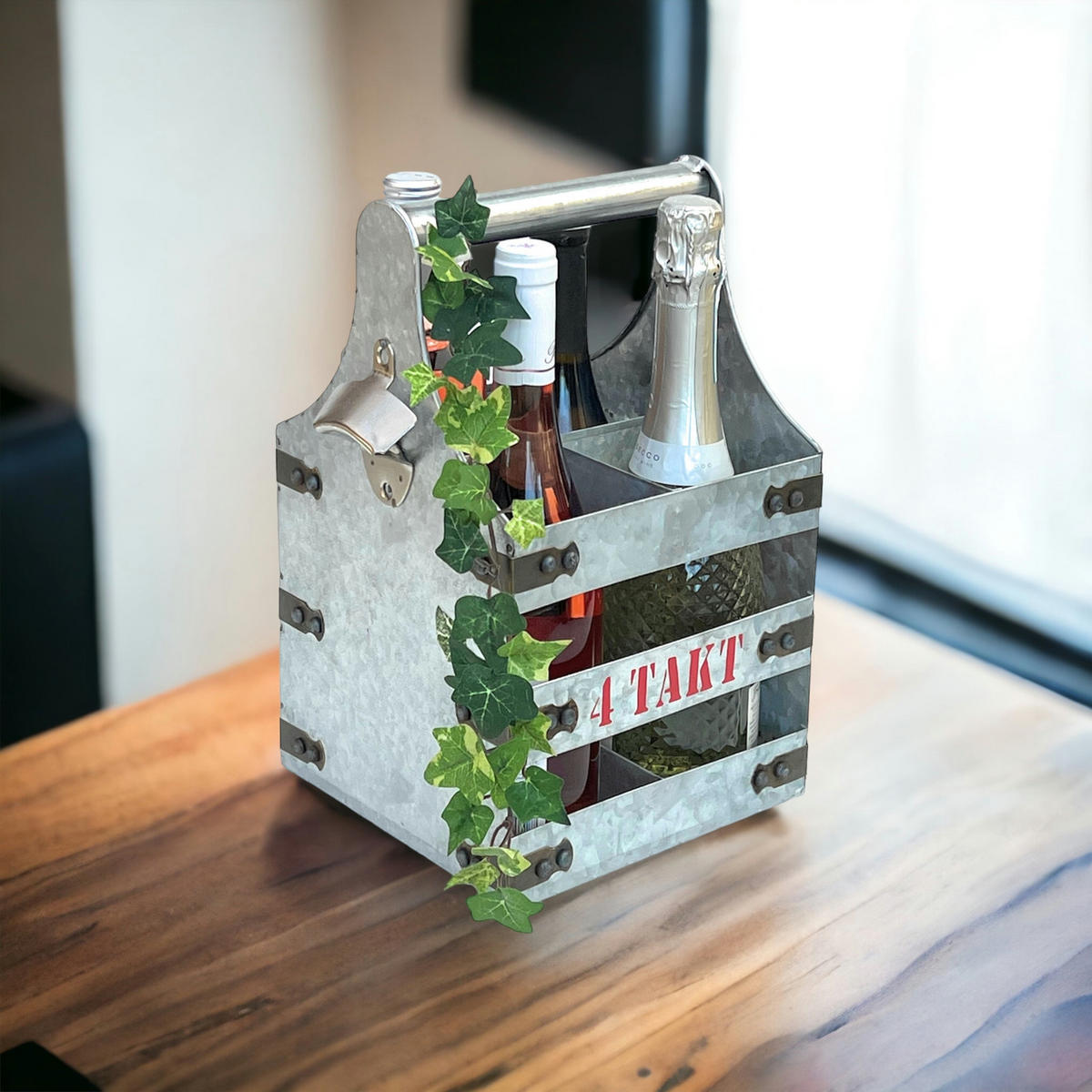 WEINTRÄGER 4 Takt für 4 Flaschen Metall Silber 22/20/33 cm - Grau, Metall (22/33/20cm) - DanDiBo