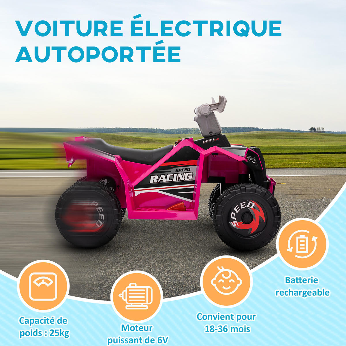 ELEKTRO-QUAD DE-13032 Vor-/Rückwärtsgang Rosa - Pink, Kunststoff (70/41.5/48.5cm) - ComfortXL