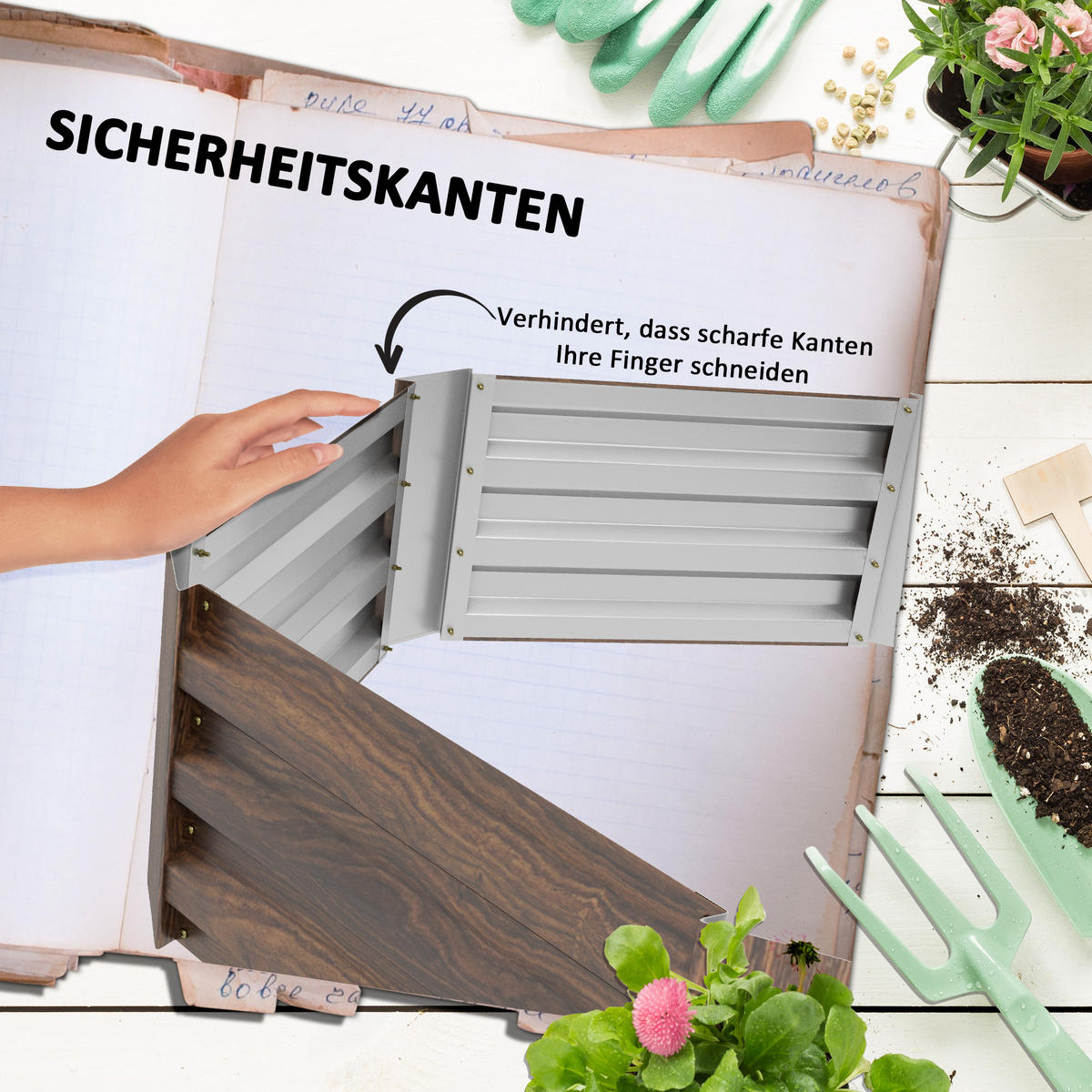 HOCHBEET aus Stahl für Balkon, Garten, Dunkelbraun, 113 x 98 x 30 cm - Braun, Metall (98/30/113cm) - Outsunny