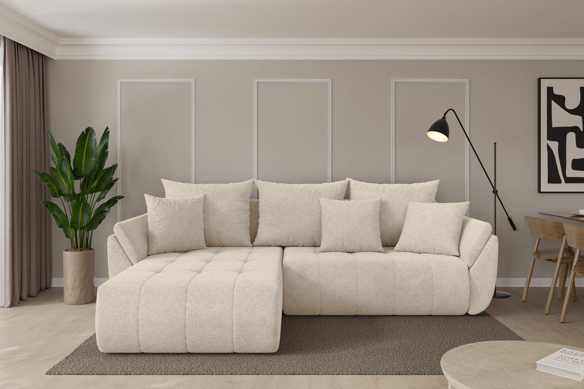 ROHOVÁ SEDAČKA s funkcí spaní, otoman vlevo TOKO-L 277x194x86 krémová velur - černá/krémová, kompozitní dřevo/textil (277/194cm) - ALTDECOR