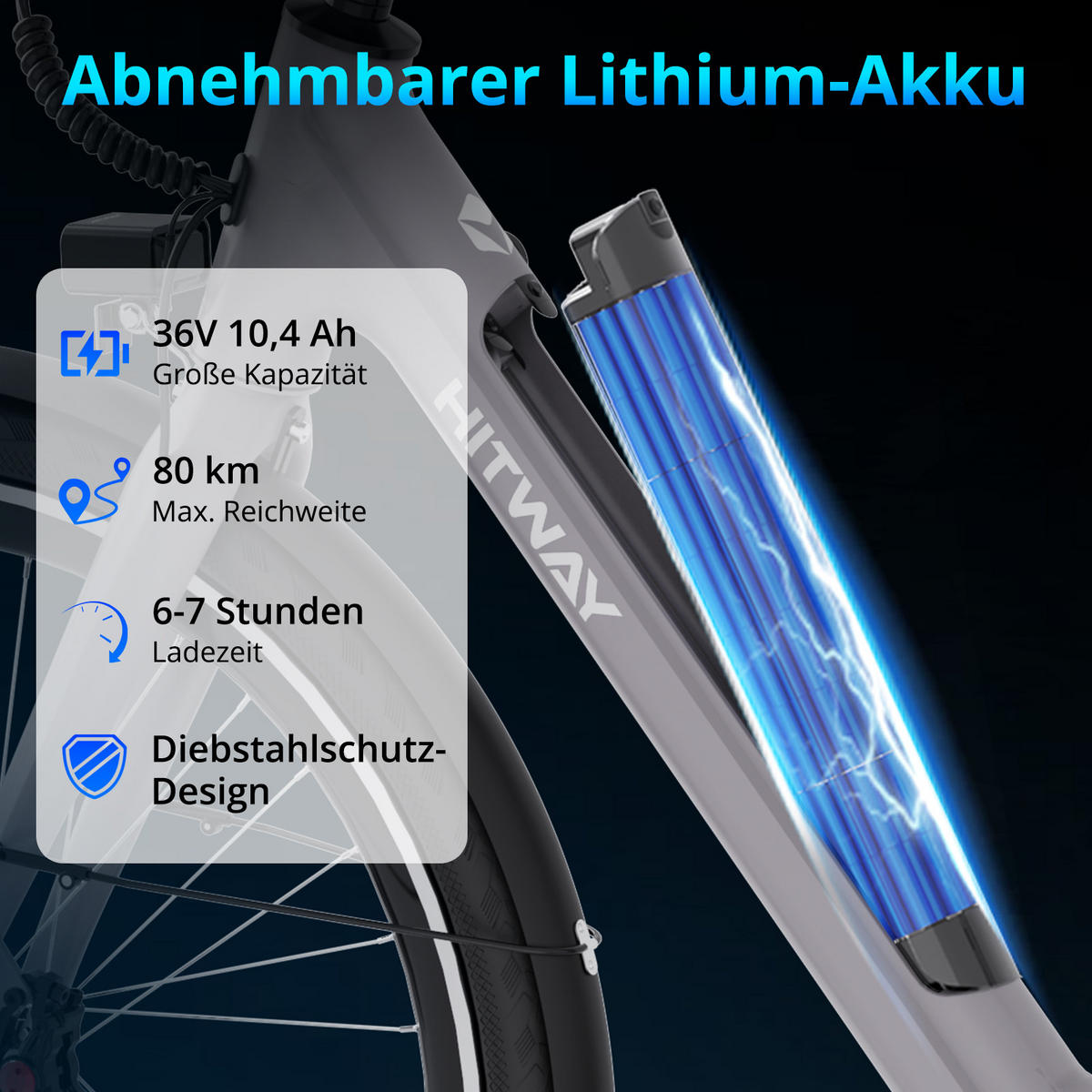 E-BIKE BK18PRO ,IP67 wasserdicht ,Torquemotor ,App-Steuerung - Grau, Metall (86cm) - HITWAY