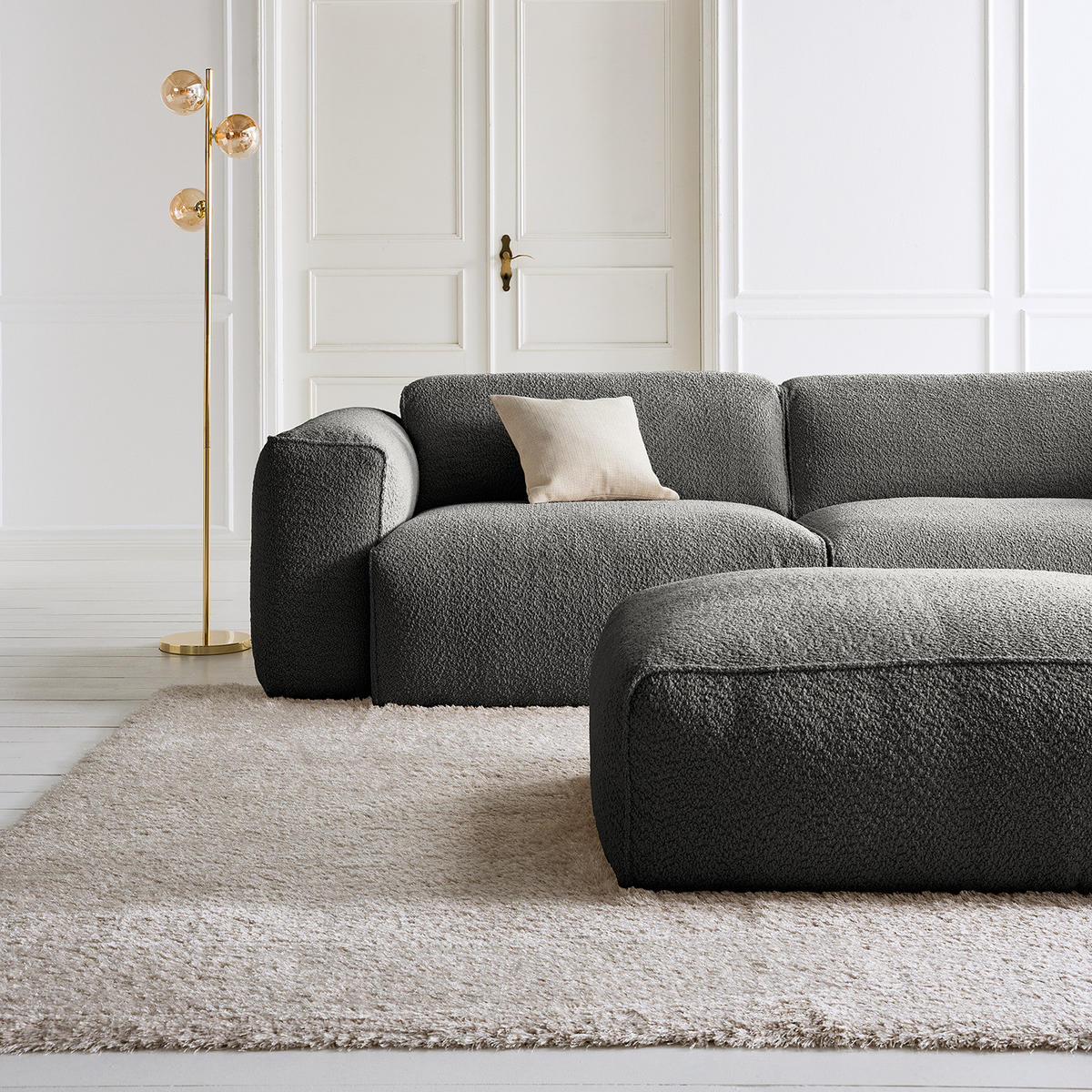 POLSTERHOCKER - Schwarz/Grau, Kunststoff/Textil (81/38/100cm) - home24