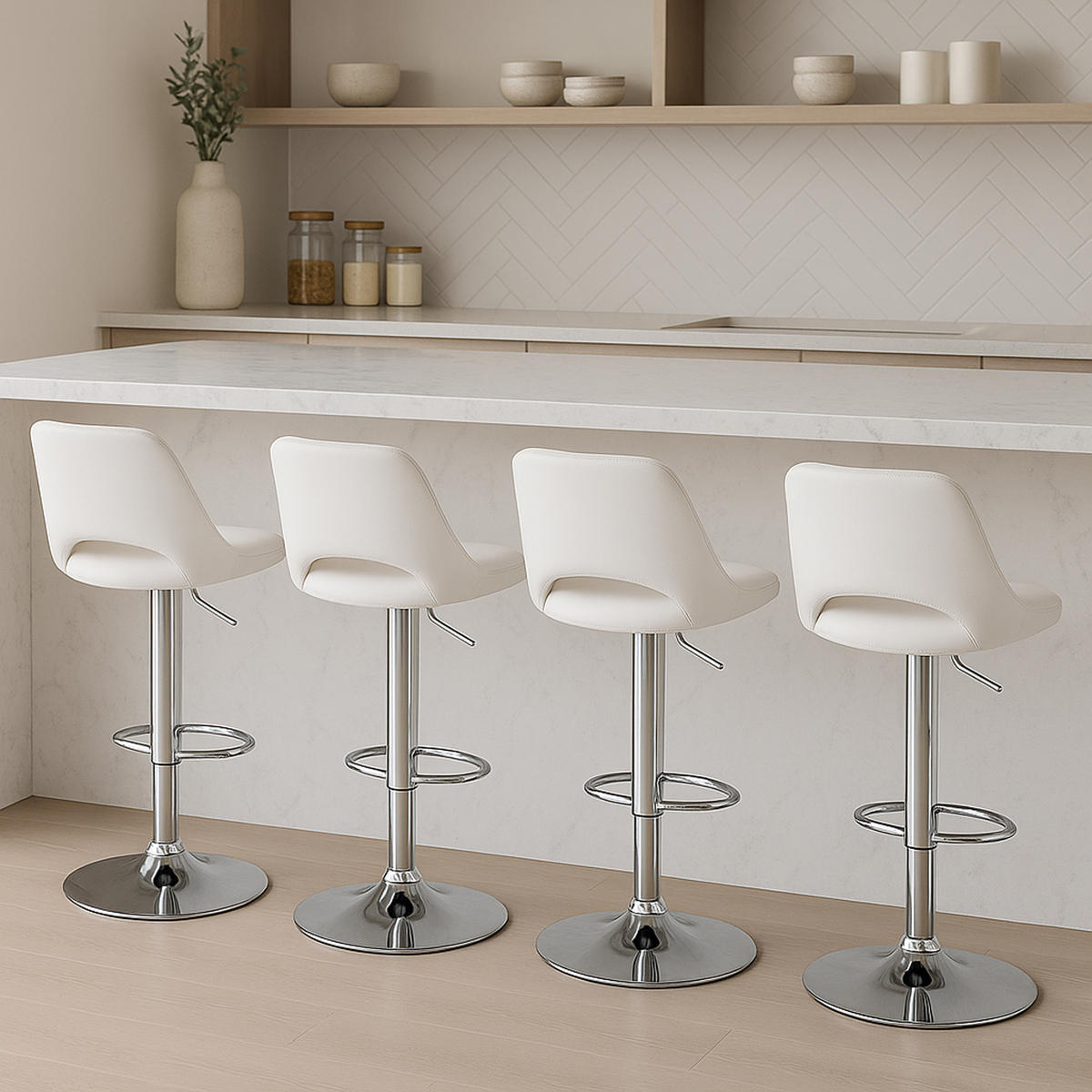 BARHOCKER Campus Kunstleder chrom weiß - Chromfarben/Weiß, Kunststoff/Metall (42/107/46cm) - TPFLiving