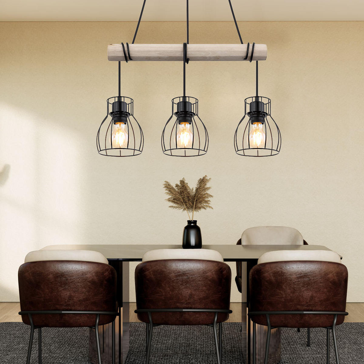 HÄNGELEUCHTE MINA Holzoptik Braun - Braun, Holz (50/14/140cm) - Globo Lighting