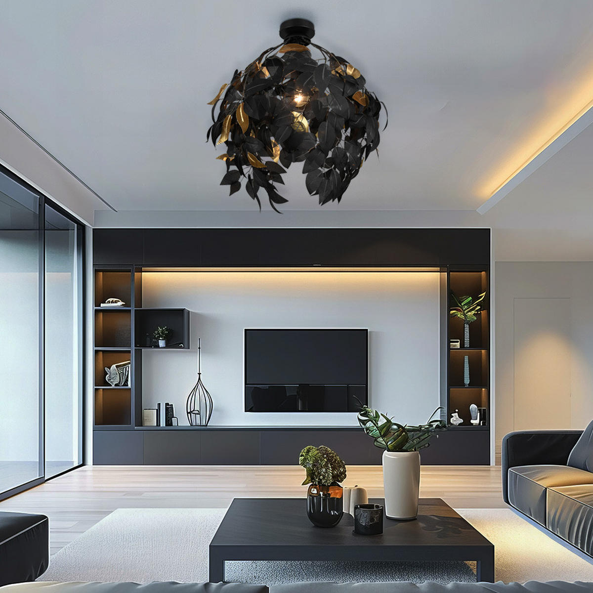 LED DECKENLEUCHTE Metall Schwarz Gold - Schwarz, Metall (38/38/58cm)