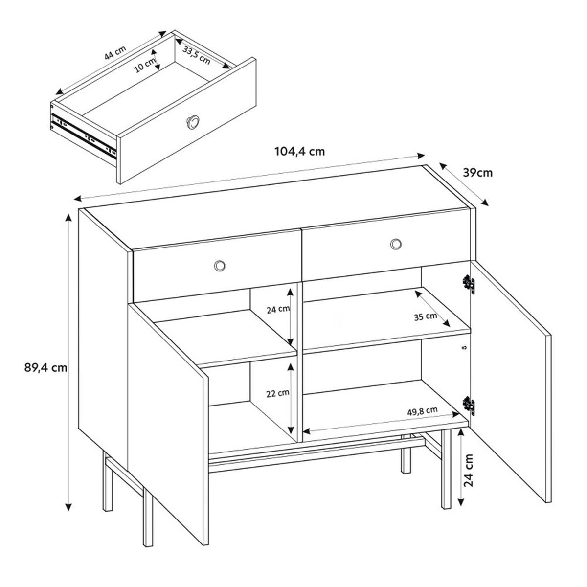 KOMMODE Dalia mit 2 Türen und 2 Schubladen, 104 cm, Kaschmir - Kaschmir/Schwarz, Holzwerkstoff/Metall (104/84/39cm) - Beautysofa