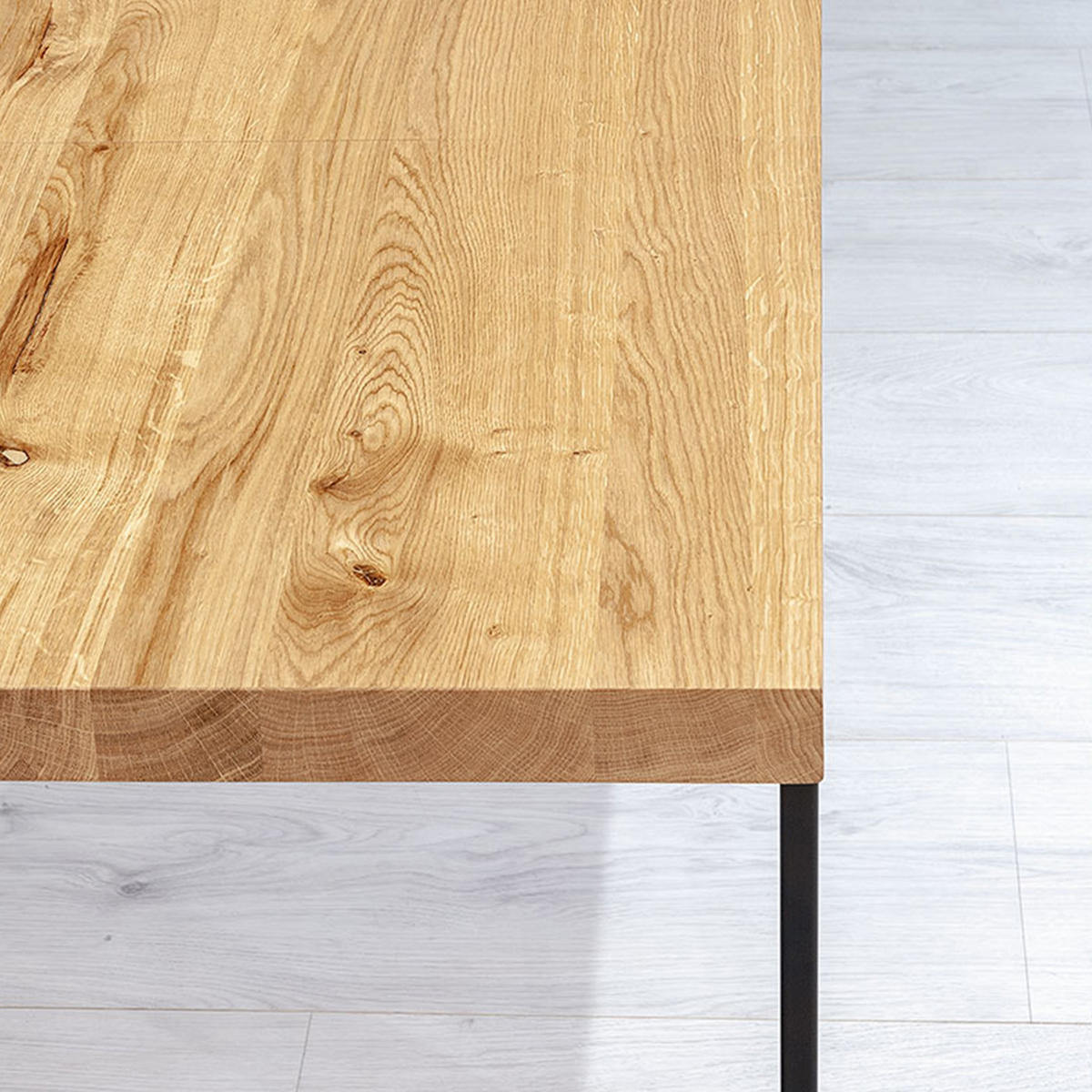 TISCH Ausziehbar Mova aus massivem Eichenholz 120x80cm + Tischverlängerungen 2x60 cm - Eichefarben/Schwarz, Holz/Metall (120/80/75cm) - Danzz