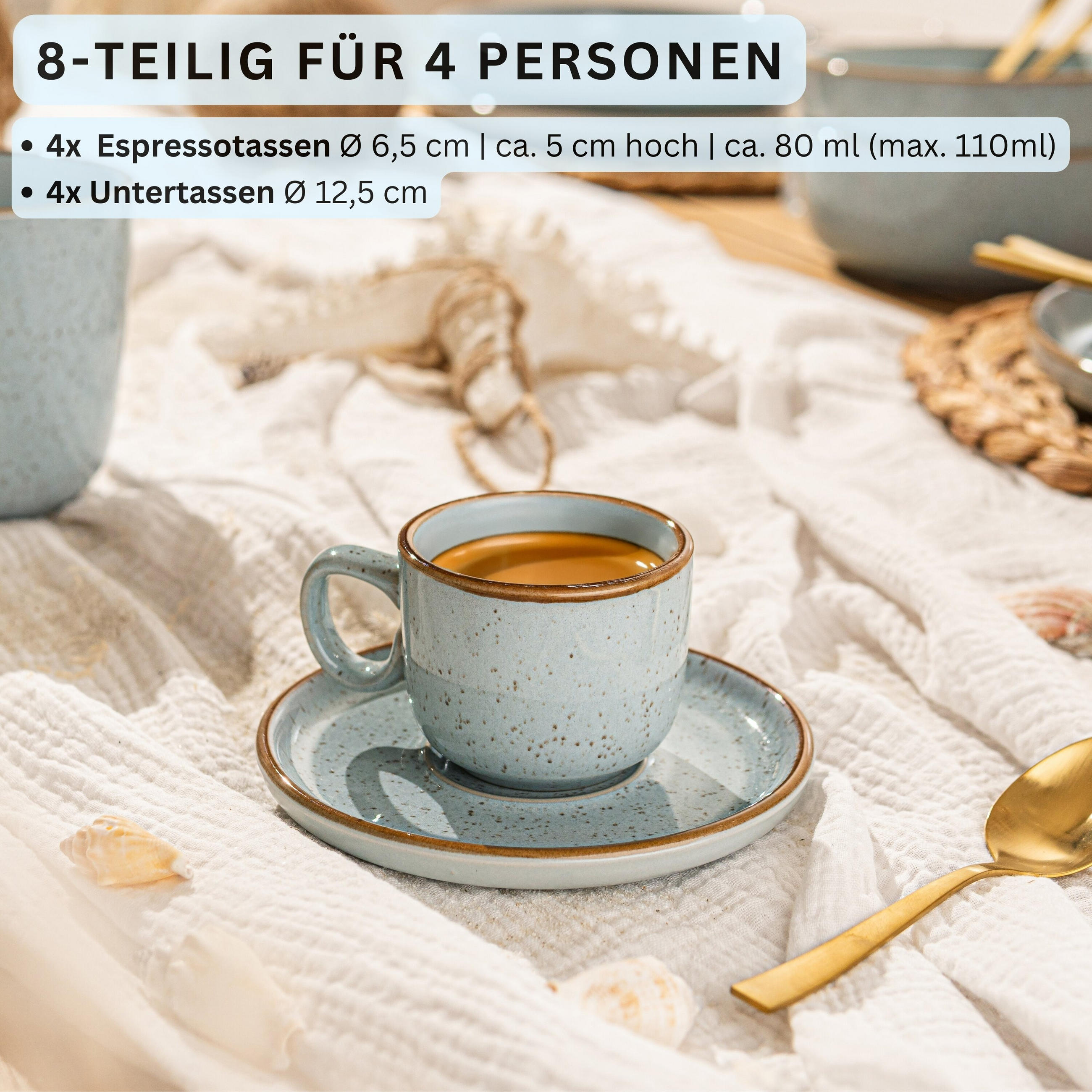 ESPRESSOTASSEN SET RIO LAGUNE - 8 teilig aus Steingut - Blau, Keramik (0.08L) - Sänger