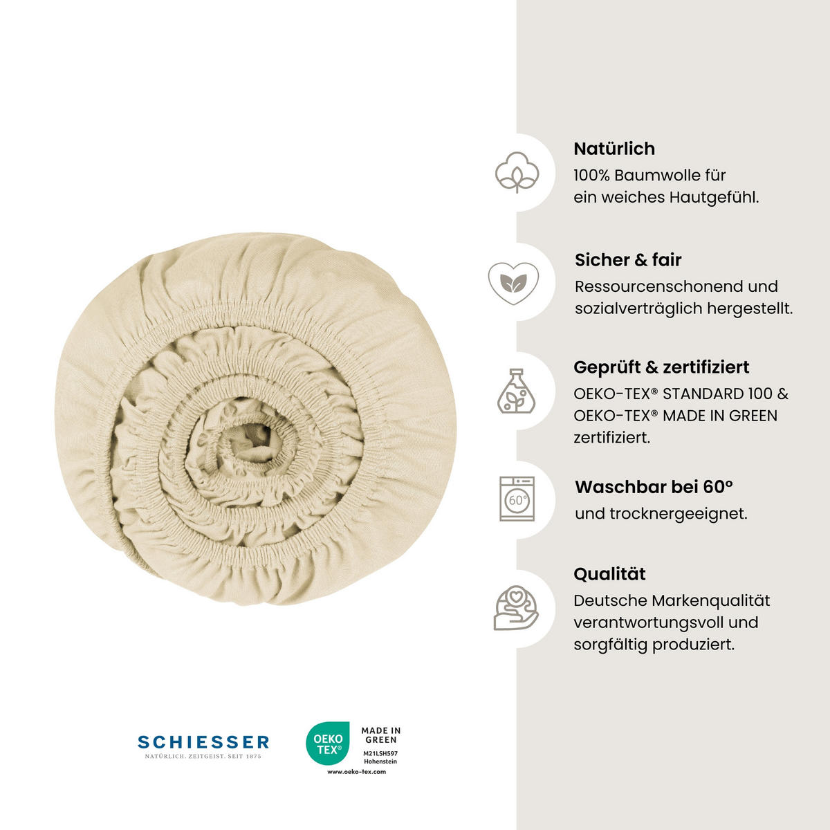 SPANNBETTLAKEN Jessi - Edeljersey - 100 x 200 cm - Creme - Creme, Textil (100/200cm) - SCHIESSER