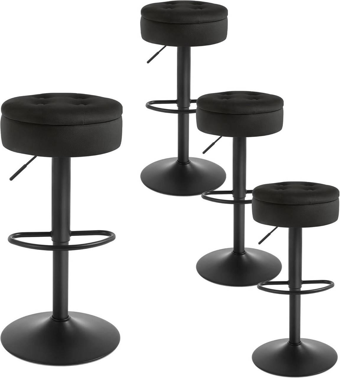 BARHOCKER 4er Set, drehbar, Samt, Schwarz - Schwarz, Textil/Metall (39/60.5/39cm) - Woltu