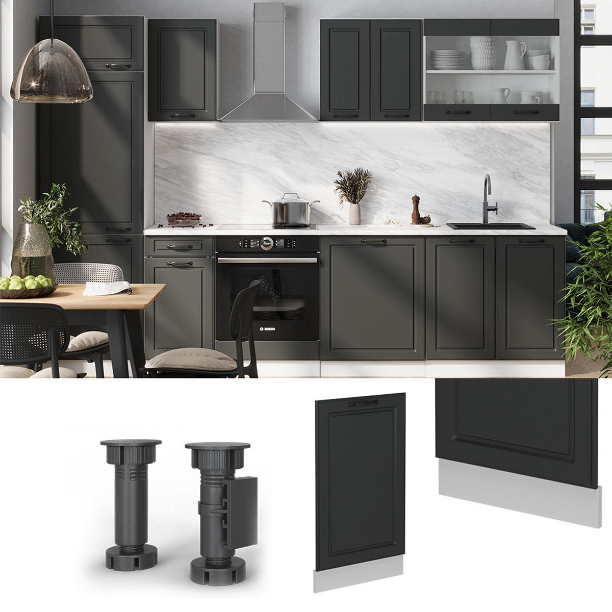 GESCHIRRSPÜLBLENDE R-Line Anthrazit Landhaus 45 cm ohne Arbeitsplatte - Anthrazit/Weiß, Holzwerkstoff (45/81.8/1.6cm) - Vicco