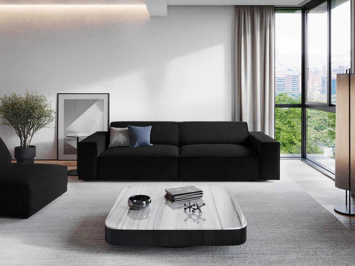 SOFA Jodie aus strukturiertem Stoff schwarz 4 Sitzplätze - Schwarz, Textil (102/70/244cm) - Micadoni