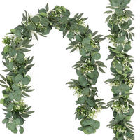 GIRLANDE 2-teiliges Set Eukalyptus mit weißen Blüten 170 cm - Grün, Kunststoff (180cm)