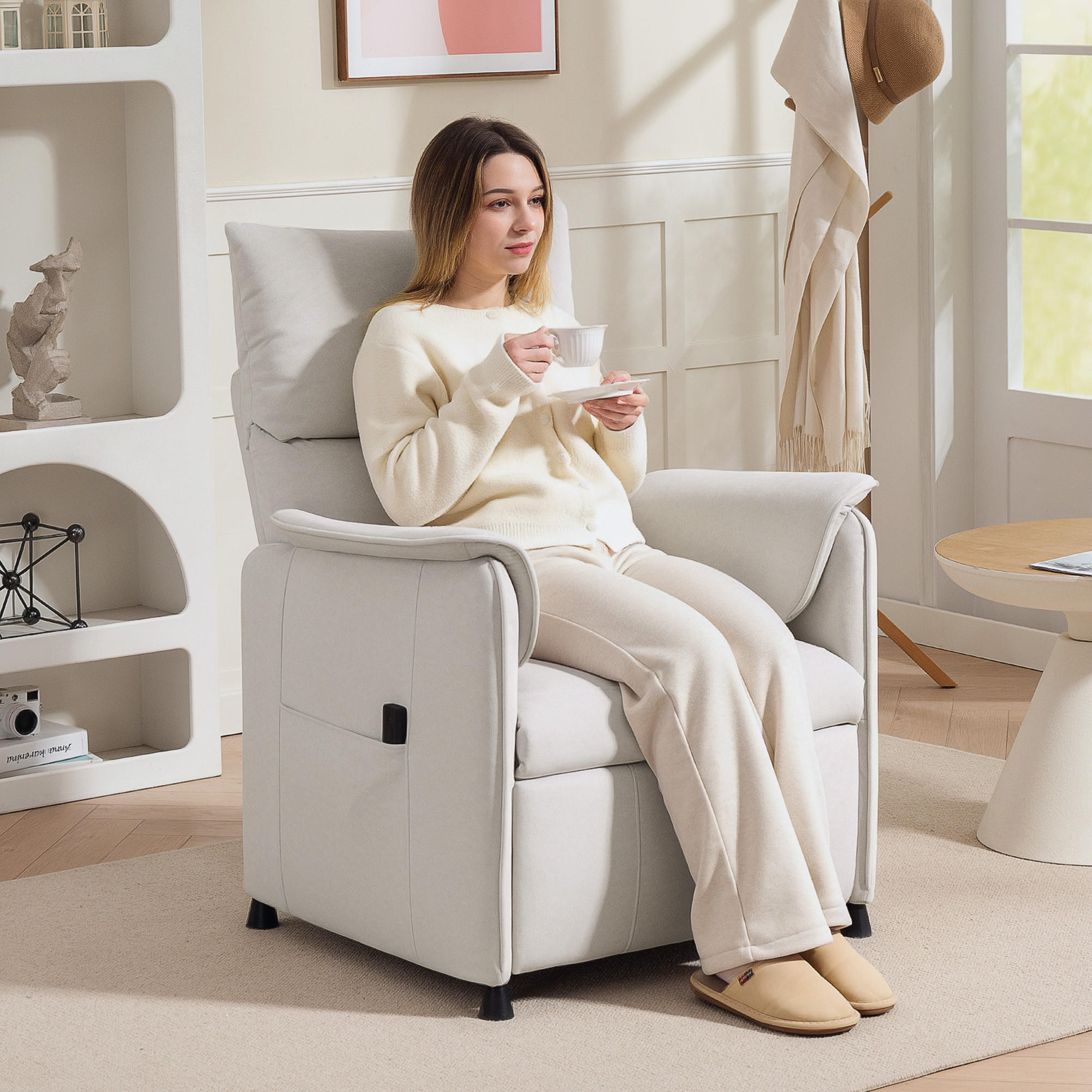 RELAXSESSEL Elektrisch Fernsehsessel mit Memory-Funktion, Cremeweiß - Weiß, Kunststoff (83/104/80cm) - HOMCOM