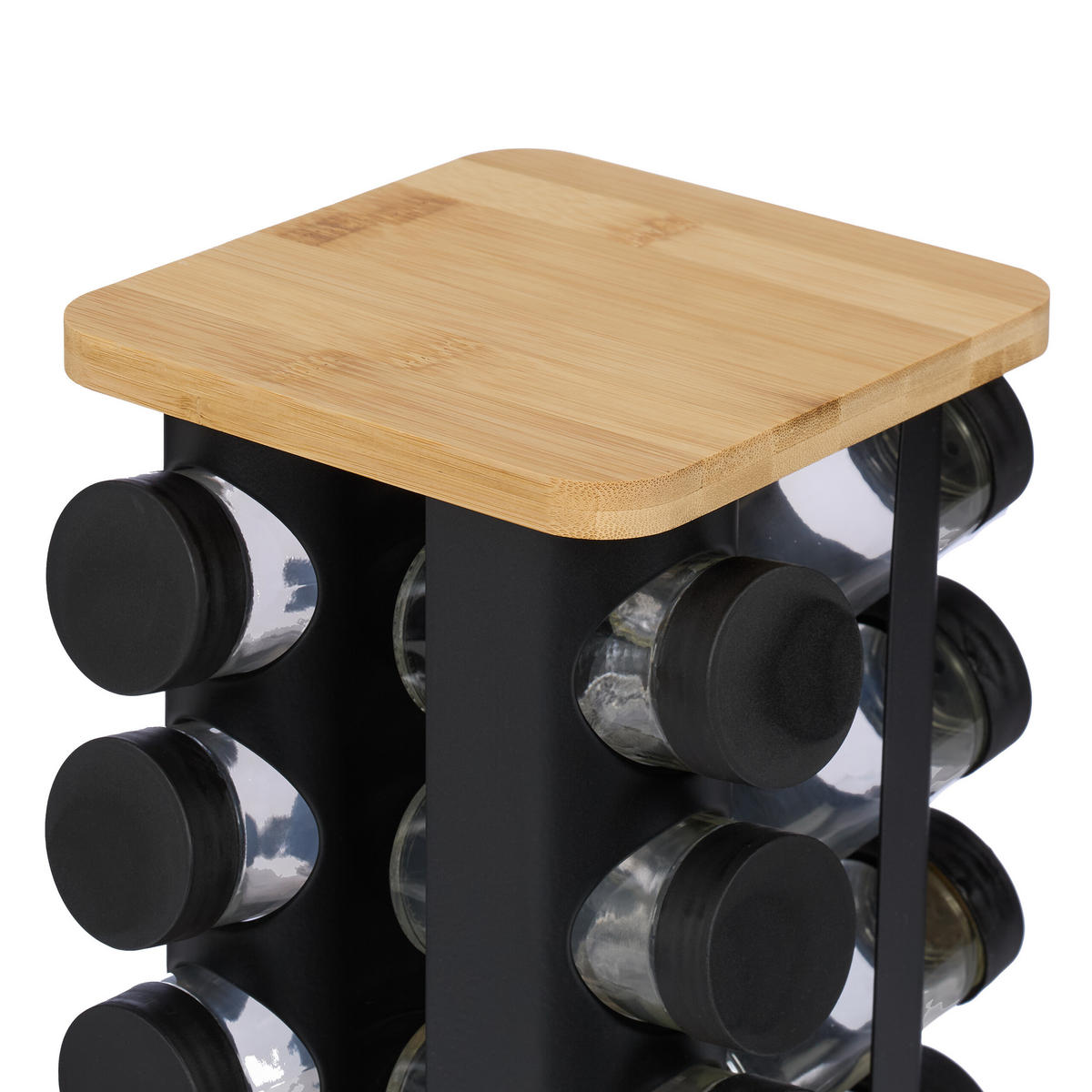 GEWÜRZKARUSSELL - Schwarz, Glas/Holz (20/28/20cm) - Relaxdays