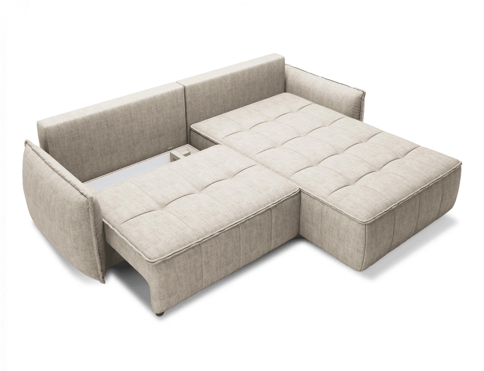 ECKSOFA mit Schlaffunktion und Bettkasten - Beige, Textil (196/265cm) - Eltap