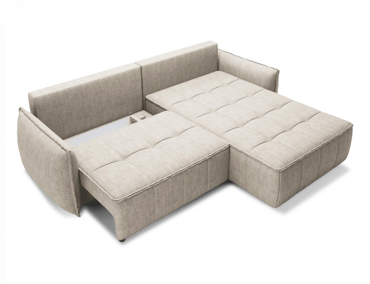 ECKSOFA mit Schlaffunktion und Bettkasten - Beige, Textil (196/265cm) - Eltap