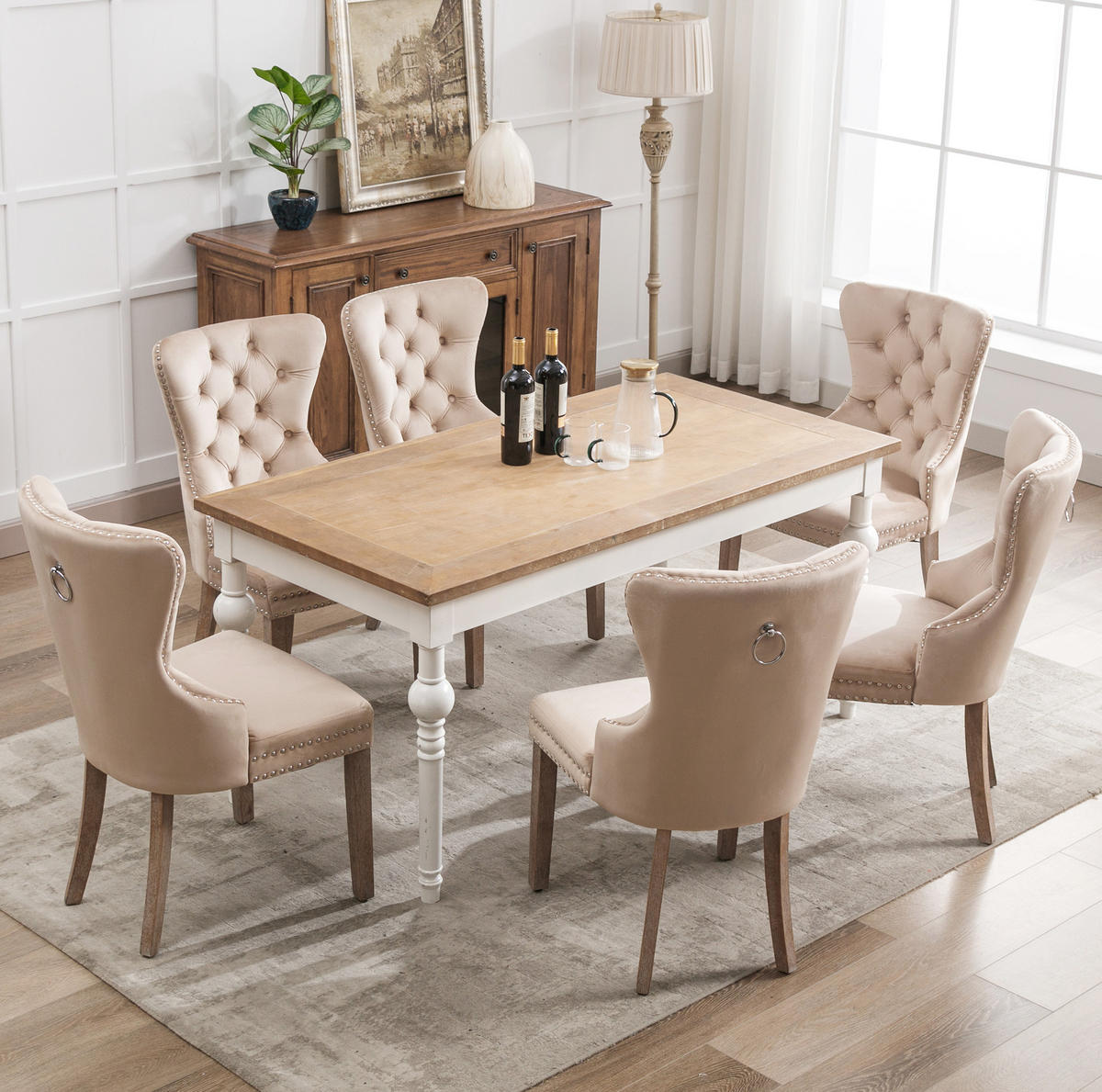 ESSZIMMERSTUHL gepolstert ca. 53 x 46,5 x 95 cm Samt Beige 6er-Set - Beige, Holz (46.5/95/53.2cm) - Meubliv