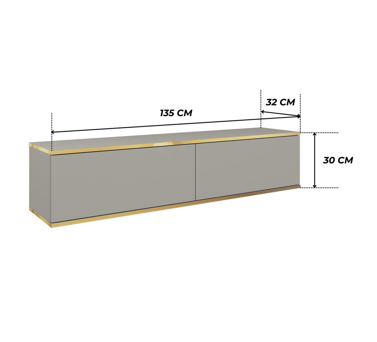 TV-LOWBOARD FORNO (Grau, Goldene Details, 2 Türen, 135 cm) - Grau, Holz/Holzwerkstoff (135/30/32cm) - Ravio