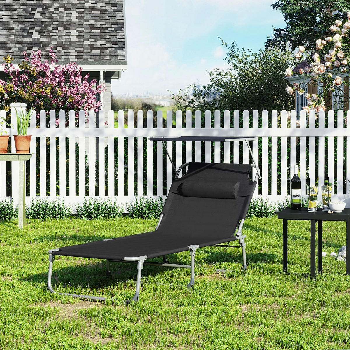 SONNENLIEGE GARTENLIEGE - Schwarz, Textil (200/38/71cm) - Hansiro