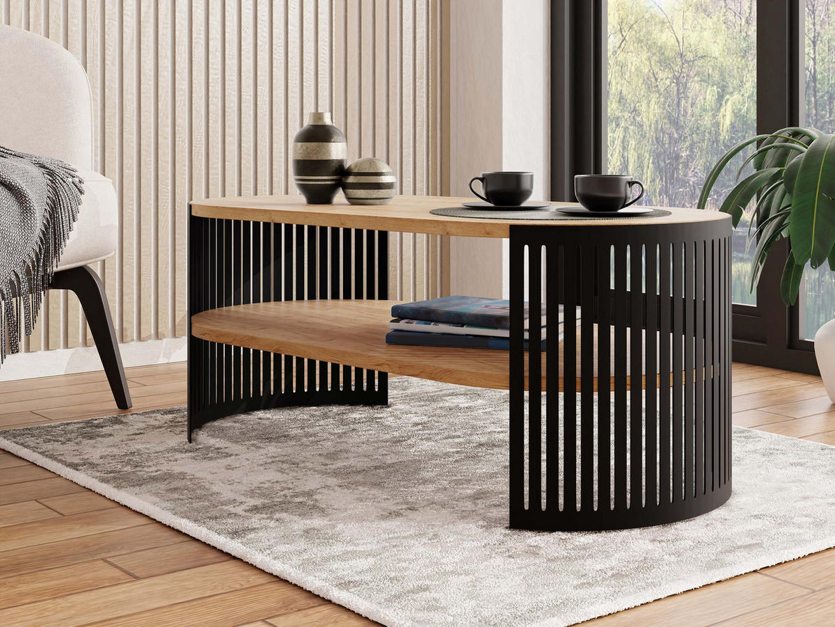 COUCHSITCH Fikoli Oval I - Eichefarben/Schwarz, Holzwerkstoff/Metall (100/50/40cm) - MIRJAN24