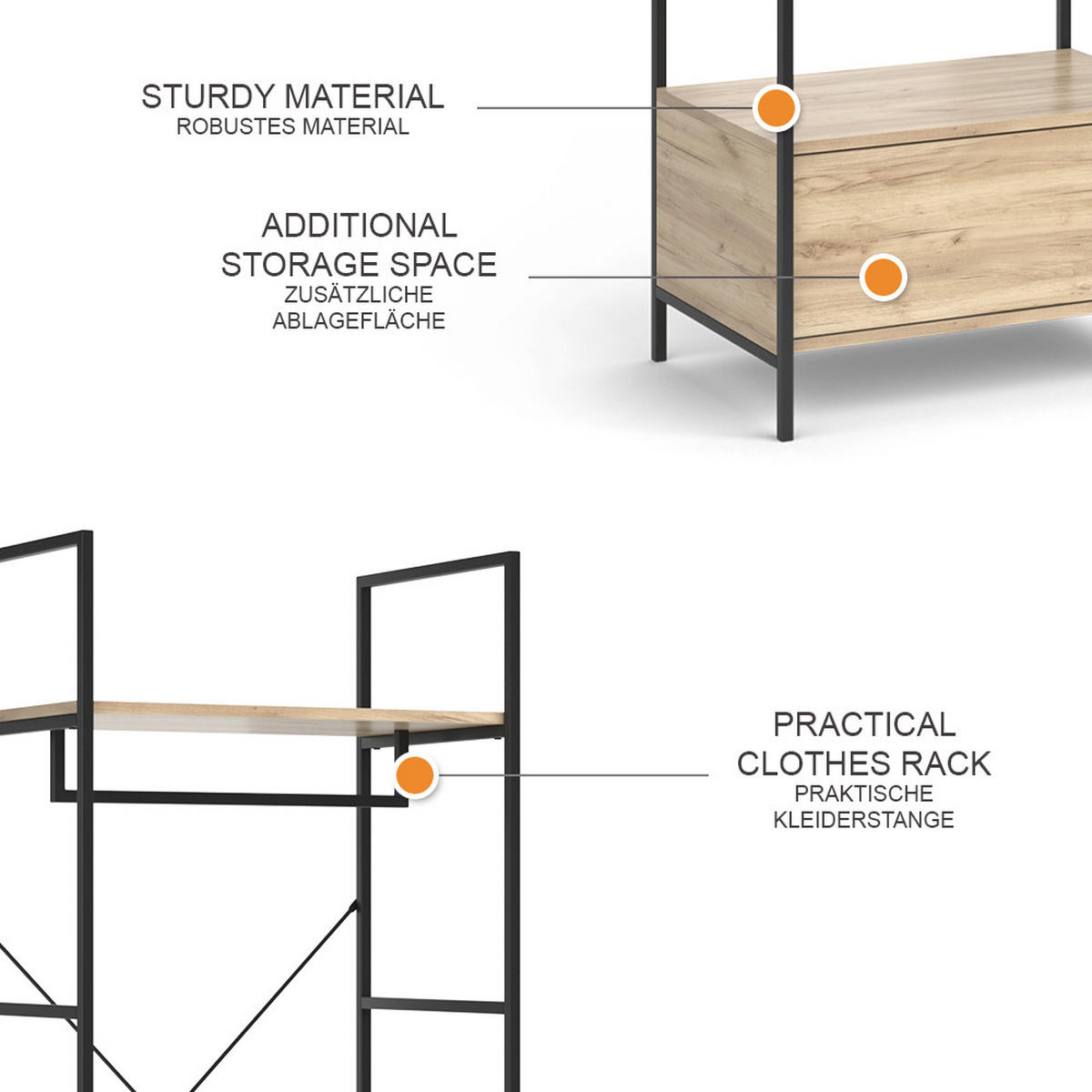 ŠATNÍ SKŘÍŇ Enya Dřevo - přírodní/černá, kompozitní dřevo (60/180/40cm) - Vicco