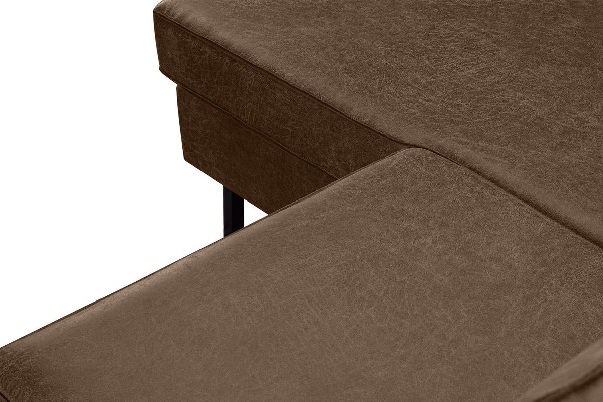 ECKSOFA-LINKS INVIA mit Armlehnen vintage, Lederoptik-Stoff, dunkelbraun - Dunkelbraun/Schwarz, Textil (234/160cm) - KONSIMO®